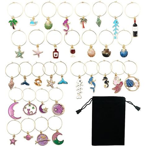 Charmes de Verre à Vin, Verre à Vin Charm Bagues Reusable Glass de Marker Thème du Ciel Océanique et Sac de Rangement pour Décorations de Fête de Faveurs de Cuisine de Bar (1/5)
