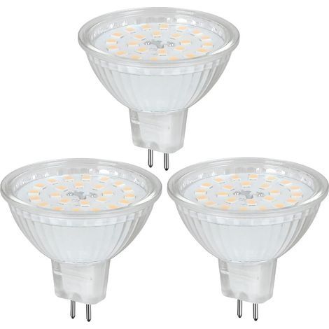 Ampoule LED MR16 12 V 5 W, sans scintillement, culot GU5.3, angle de diffusion de 120°, abat-jour en verre standard, remplace 50 ampoules halogènes (lumière chaude 3000 K). (1/5)