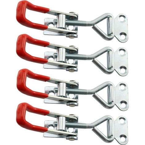 Serre-joints à bascule - Lot de 4 - Serrures à bascule - Serrures à charnière - Serrures métalliques réglables - Serrures pour meubles - Pour la Sécurité des armoires et des boîtes - Argent et rouge - (1/5)