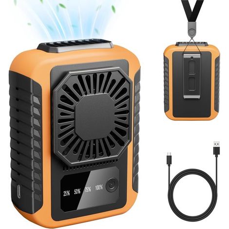 Ventilador portátil de cintura，recargable de 6000 mAh，3 velocidades de enfriamiento potentes de 5600 RPM，carga USB (1/2)