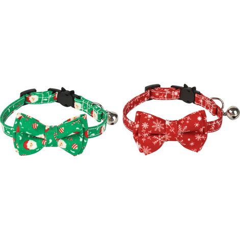 Collier Pour Chien - Motif Noël - Réglable 20-28 cm - Avec Nœud Papillon Détachable - Polyester Haute Densité - Lot De 2 (1/5)