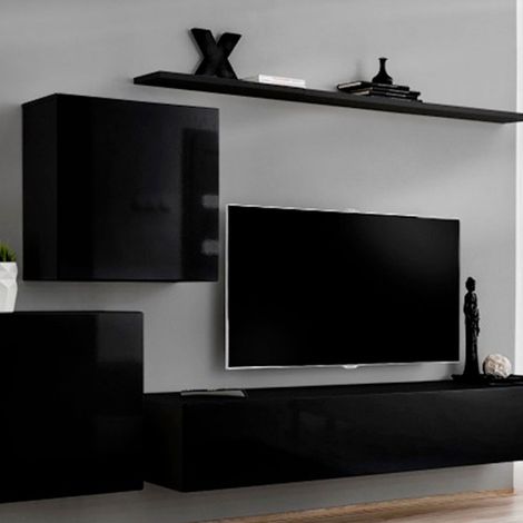 Meuble TV Mural Design "Switch V" 250cm Noir (1/5)
