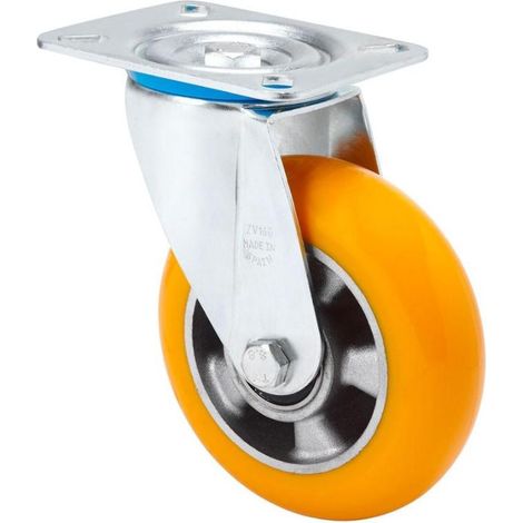 rueda giratora placa 10zv125-auab aluminio-poliur.naranja eje bolas balona