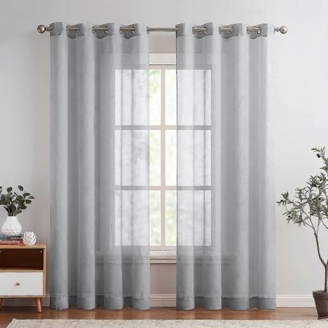 Voilage à œillets, rideau transparent, lot de 2, gris, 1,5 x 2,5 m (1/5)