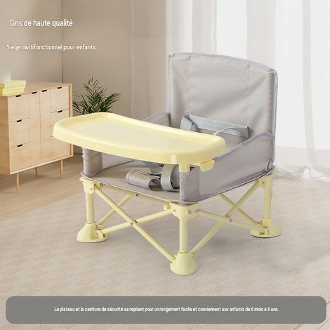 Chaise haute bébé pliable portable 1 pièce gris clair, chaise repas enfant avec plateau amovible et harnais de sécurité, cadre alliage aluminium, 6 mois‑6 ans (1/5)