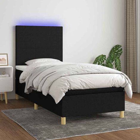 Cama box spring colchón y luces LED tela negro 80x200 cm (1/5)