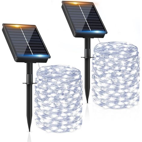 Lot de 2 Guirlande solaire, 160 LED, Blanc froid, IP65, 8 modes, Jardin, Terrasse, Fête (1/5)