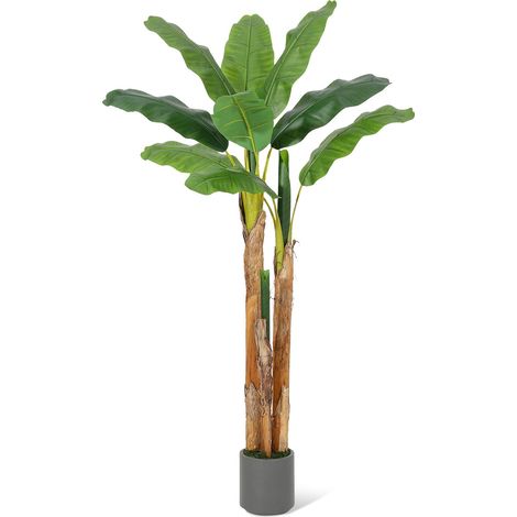Plante bananier artificielle décorative – Arbre exotique réaliste avec pot gris, feuillage luxuriant, idéal salon, bureau, supplémentaireérieur, style maison moderne – 11 feuilles – 5FT (1/5)
