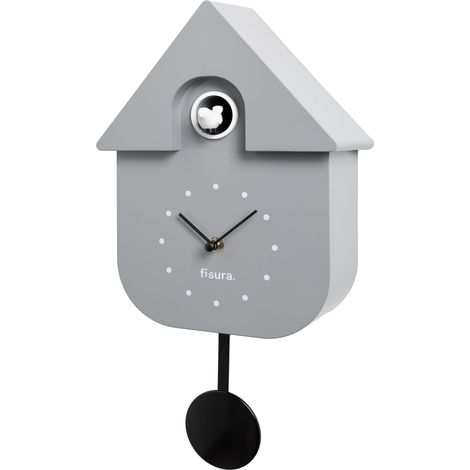 FISURA - Orologio a cucù grigio con quadrante bianco. Orologio da parete. Orologio da parete originale per regalo. 3 batterie AA non incluse. Dimensioni: 21,5x8x41,5 cm. Plastica ABS. (1/5)
