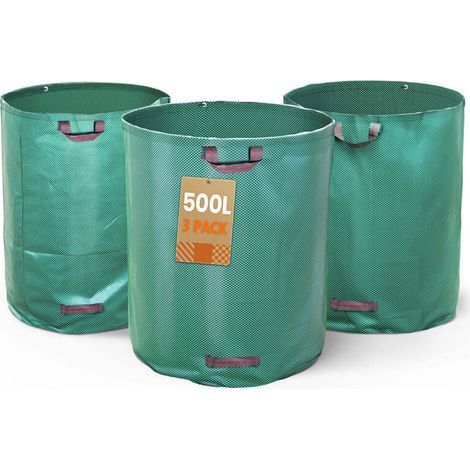 Set mit 3 Gartenabfallsäcken, 515 l – 60 kg Tragkraft – Verstärkte Griffe – Strapazierfähig und wiederverwendbar – Wasserabweisender PP-Beutel (1/5)