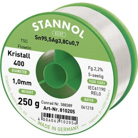 Stannol Ecology TS Lötzinn, bleifrei Spule Sn95,5Ag3,8Cu0,7 REL0 250 g 1 mm (1/4)