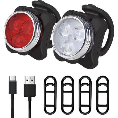 2 Lampe Velo,Eclairage Lampe Velo LED Rechargeable Puissantes USB-C,Lumière Vélo Étanche,4 Modes de Luminosité,pour VTT Poussette (1/5)