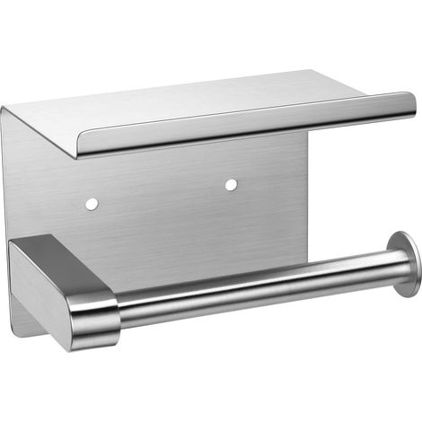 Porta carta igienica a parete in acciaio inox, montaggio a vite o adesivo 3M, argento, 14 x 10,6 x 10 cm (1/5)