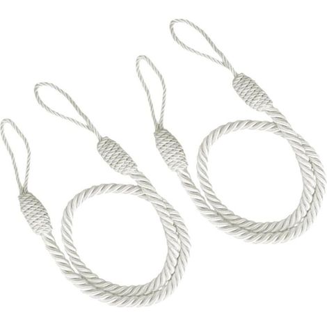 Elegant set of two white rope curtain holders, each 76cm long, for home decoration. (1/5)