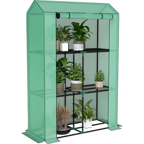 40 x 100cm Three Shelf Steel Frame Greenhouse - Green