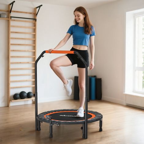 Trampoline de fitness gymnastique avec poignée réglable. pliable. 6 pieds. 28 ressorts Ø 102 cm. noir rouge