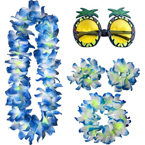 Collier Floral Hawaïen - Guirlande de Fleurs Artificielles pour Fête Plage Mariage Carnaval Été - Lot de 3 Pièces (1/5)