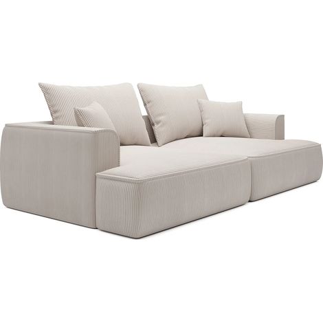 Divano 4 posti seduta comfort e profonda in velluto a coste beige PINETA (1/4)