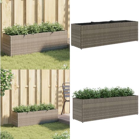 Jardinière avec 3 pots gris 105x30x32 cm résine tressée - Jardinière en acier - Jardinière décorative (1/5)