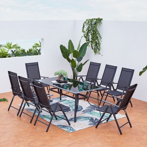 Tavolo da giardino e 8 sedie in alluminio grigio RIMINI (1/5)