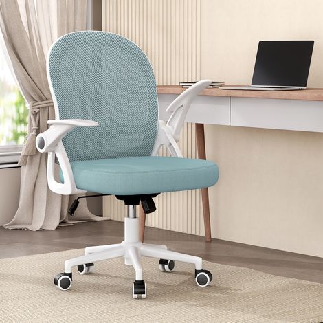 Xhomrattan - Chaise de bureau ergonomique - Dossier en forme de S avec soutien lombaire - Accoudoirs rabattables - Tissu en maille respirante - Bleu