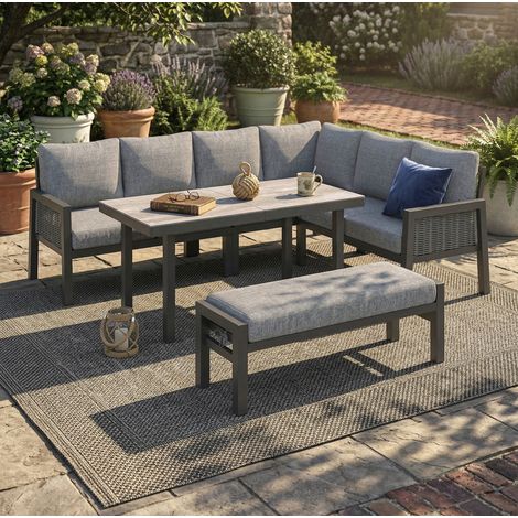 Muebles de jardín de hierro galvanizado 8 plazas gris con tablero de vidrio (1/5)