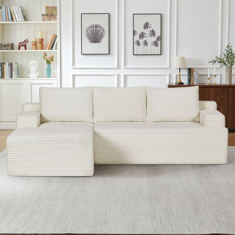 Modulares 4-Sitzer-Sofa aus Cordstoff mit tiefer Sitzfläche und Kissen, ohne Montage, Weiß (1/4)