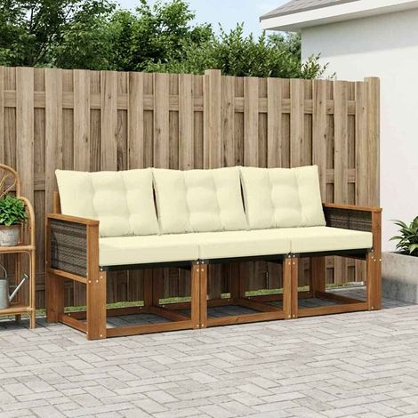 vidaXL Set di divani da esterno con cuscino 3 pcs Naturale e (1/4)