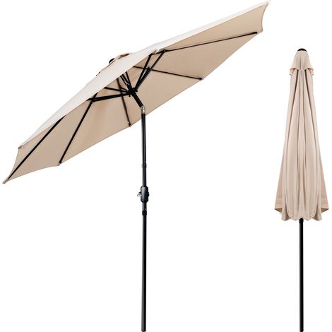 Puluomis Parasol déporté octogonal inclinable manivelle pied acier Ø 2.9 x 2,5H m bordeaux beige (1/5)