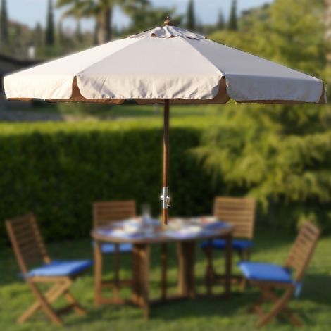 Parasol îlot rond en bois 3 m avec mât 48 mm pour mobilier de jardin et bord de piscine - Salon (1/3)