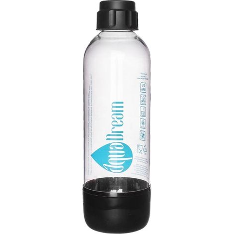 Transparente flasche mit schwarzen details fur kohlensaurehaltiges wasser
