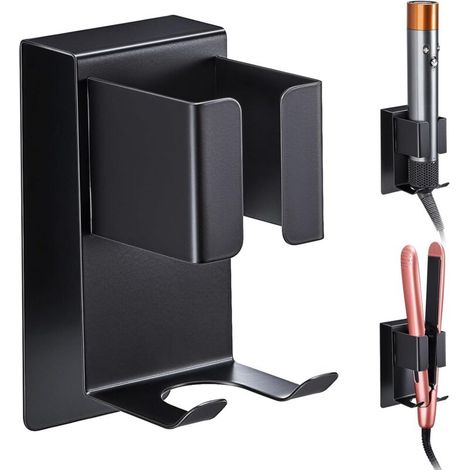 Support Lisseur, Porte Seche Cheveux Mural Sans Perçage, Porte lisseur Cheveuxs, support Seche Cheveux et Lisseur, Support Mural pour Fer à Friser,lisseurs & Styler Accessoire, Noir(Lot de 1) (1/5)