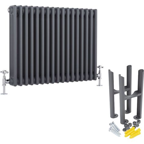 Milano Windsor Anthracite Cast Iron Style Horizontal Triple Column Radiator with Feet - 600mm x 785mm (1/5)