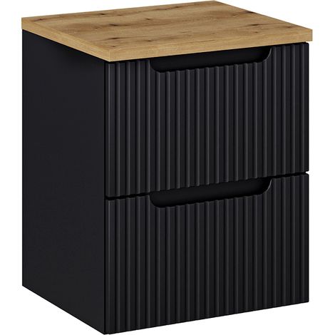 Waschtischunterschrank 50.4cm Riva mit 2 Schubladen, Schwarz und Holzoptik
