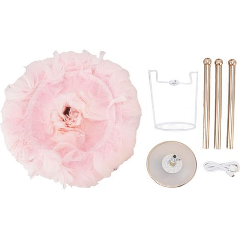 Jeffergarden Lampe de table à plumes, couleur et luminosité réglables, rechargeable, commande tactile, veilleuse décorative rose (1/5)