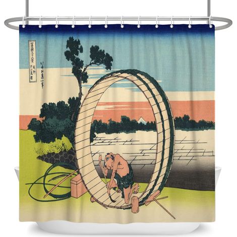 152x183cm Japonais Mont Fuji Décor Rideau de Douche Ukiyo-e Thème Bois Tour Planche Rideau de Bain Orient Traditionnel Ethnique Anime Rideau pour Salle Bains Polyester avec Crochets (1/5)