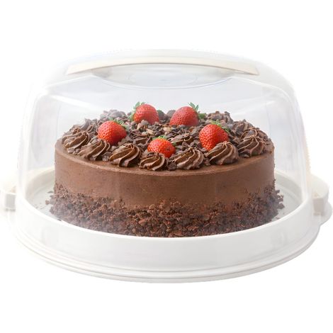 Portatorta Rotondo in plastica infrangibile da 30 cm con coperchio - Porta torta color Panna con 2 chiusure (1/5)