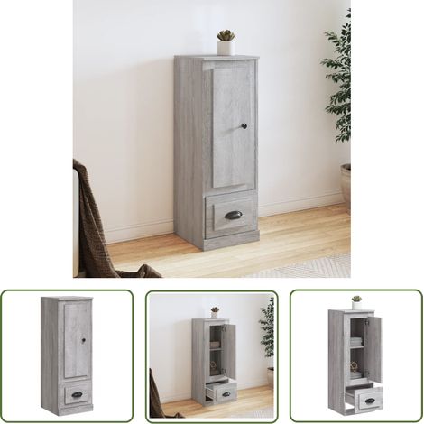 The Living Store Buffet haut sonoma gris 36x35,5x103,5 cm bois d'ingénierie - Buffet Design - Meuble Rangement - Armoire Moderne - Mobilier Salon - Commode Gris (1/5)