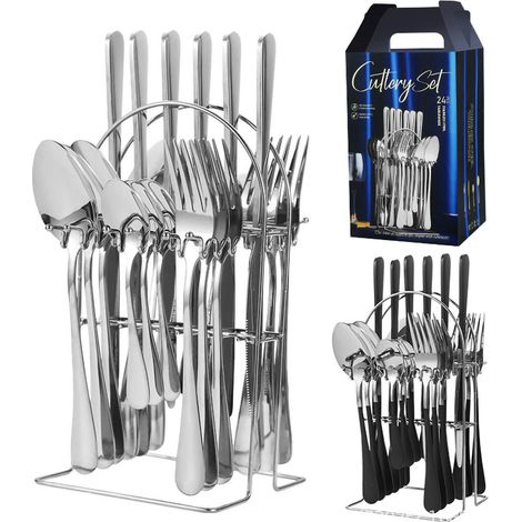 Ensemble de 24 couverts suspendus en acier inoxydable écologique avec boîte cadeau, parfait pour offrir