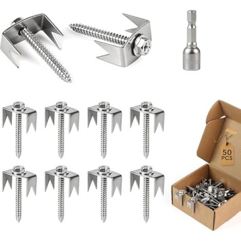 50 agrafes réutilisables en acier inoxydable 304 pour clôture, 45 mm x M5 avec adaptateur M8, pour la fixation de grillage sur des poteaux en bois (1/5)
