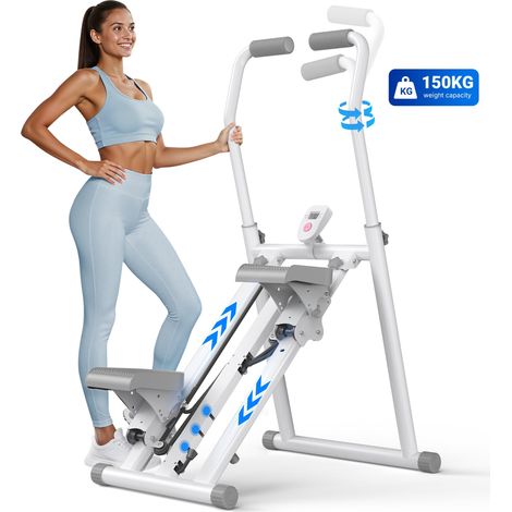 Stepper vertical pliable, 3 niveaux de résistance, guidon réglable en hauteur et direction, écran LCD, charge 150 kg, blanc, MERACH