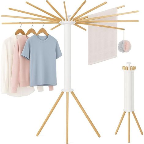 Étendoir à Linge Pliable, Séchoir Parapluie Portable, sur Pied, Gain de Place, Pivotant, Extensible, pour Buanderie, Balcon