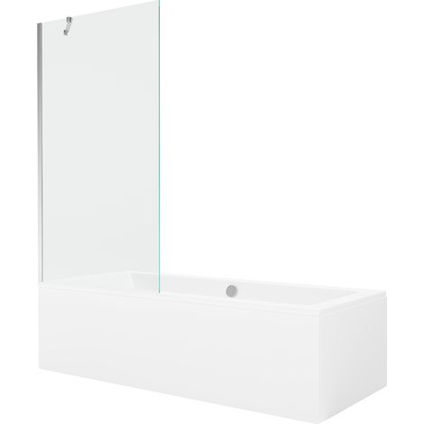 Mexen Cube Rechteckige Badewanne 170 x 80 cm mit Verkleidung und einflügeliger 90 cm Abtrennung, transparent, Chrom (1/5)