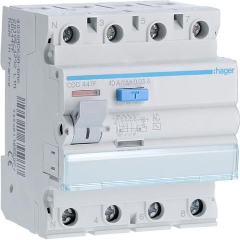 Interrupteur différentiel 4P 40A 30mA type AC 60Hz - HAGER - CDC447F (1/3)