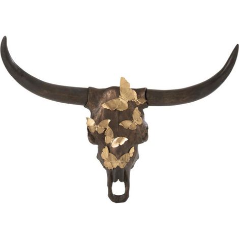 Crâne Déco Murale "Papillons" 93cm Marron (1/2)