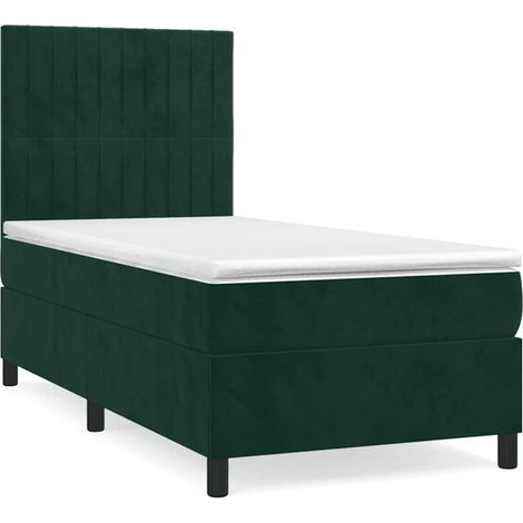 Sommier à lattes et matelas, vert foncé, 80x200 cm, en velours. (1/5)