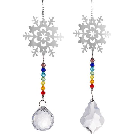 Cristal Captador De Luz - Prisma Esférico Y Adorno En Forma De Copo De Nieve - Decoración Navideña Para Jardín Y Interior - Set De 2 Unidades (1/5)