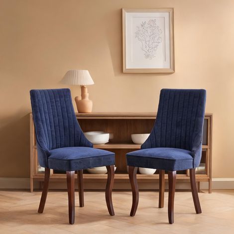 Fauteuils de salle à manger en velours bleu lot de 2 bois massif (1/5)