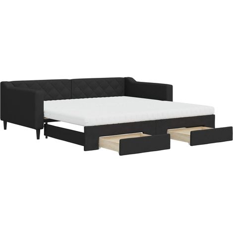 Maison Exclusive - Lit de jour avec gigogne et tiroirs noir 100x200 cm tissu