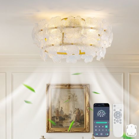 Ventilateur de Plafond avec Éclairage Cristal Fleur 52cm, Plafonnier Ventilateur Silencieux avec Moteur DC, Télécommande & App, 6 Vitesses, Réversible (1/5)